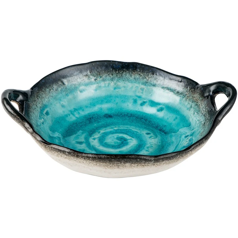 Prato de jantar doméstico, binaural, com esmalte craquelado de cerâmica criativa e design atraente, perfeito para refeições com estilo. — foto 5