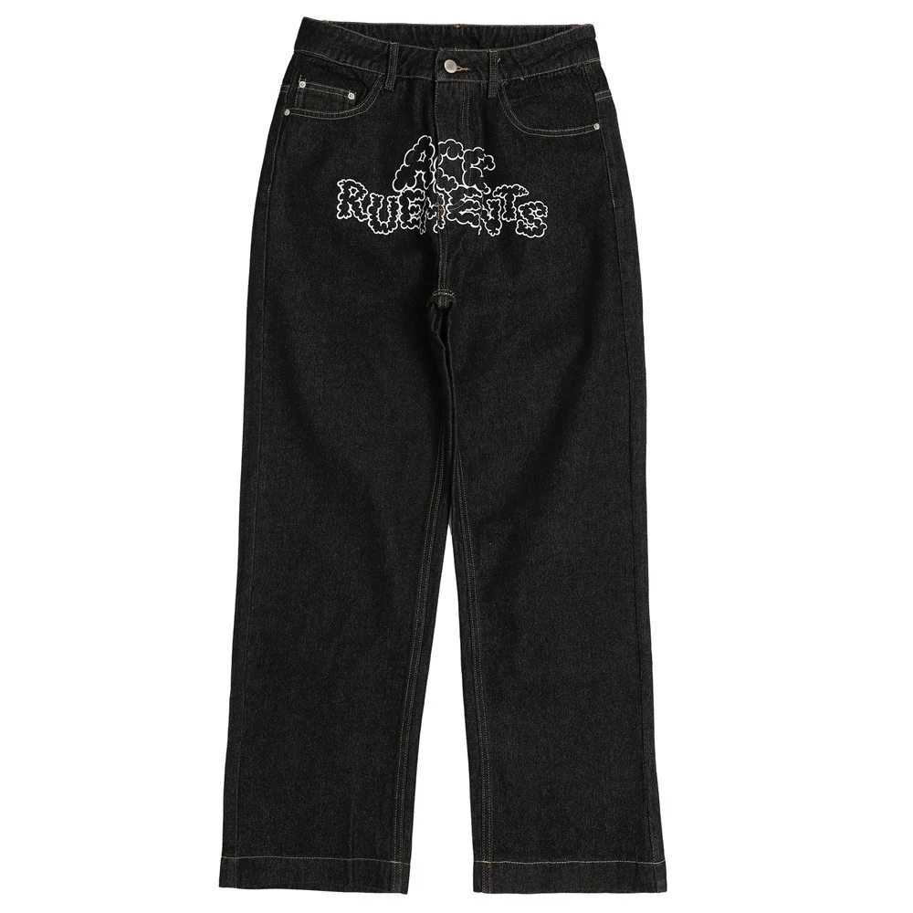 Jeans holgados casuales estilo hip hop americano con estampado de letras para mujer ideales para un look urbano y cómodo. — foto 5