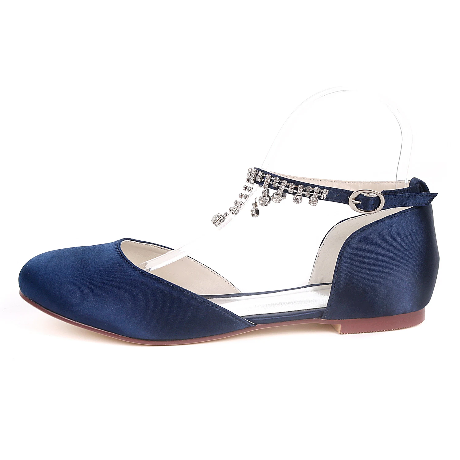 Satin Round Toe Hollow Rhinestone Chain Flat Wedding Shoes perfect for brides. Elegant and comfortable wedding footwear. — photo 4