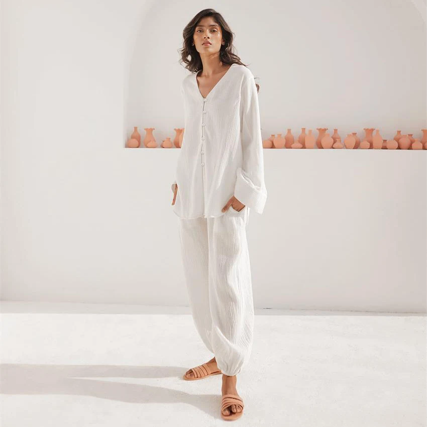 Summer Cotton Long European And American Pajamas for comfortable nights. Enjoy breathable and soft cotton for a relaxing — photo 19