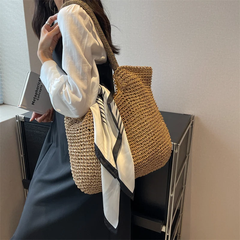 Women's Casual Woven Bag New Large Capacity One-shoulder Portable Perfect for shopping, travel, beach and daily use Ligh — photo 14
