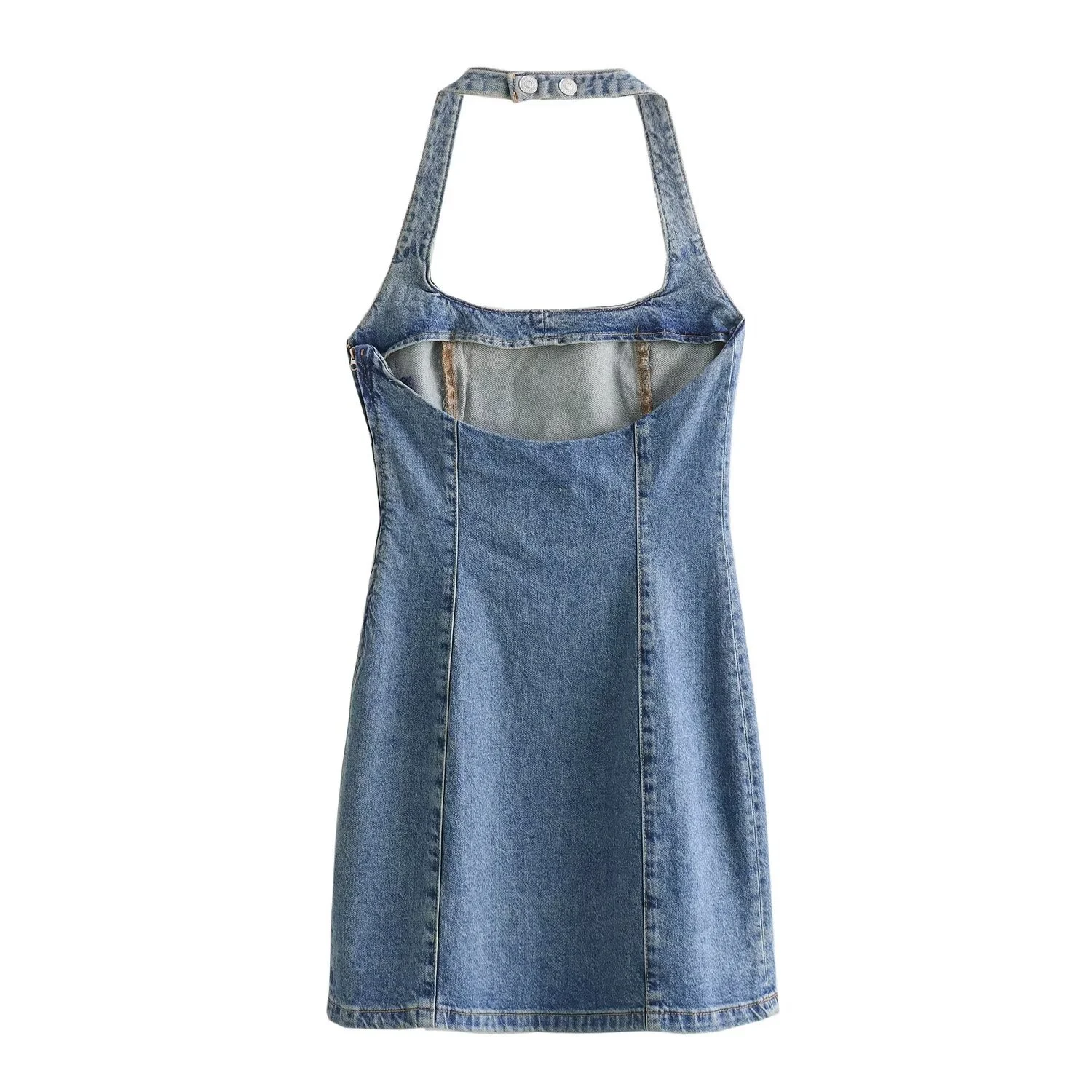 Title 10, Gonna tuta in denim con colletto appeso alla mo...