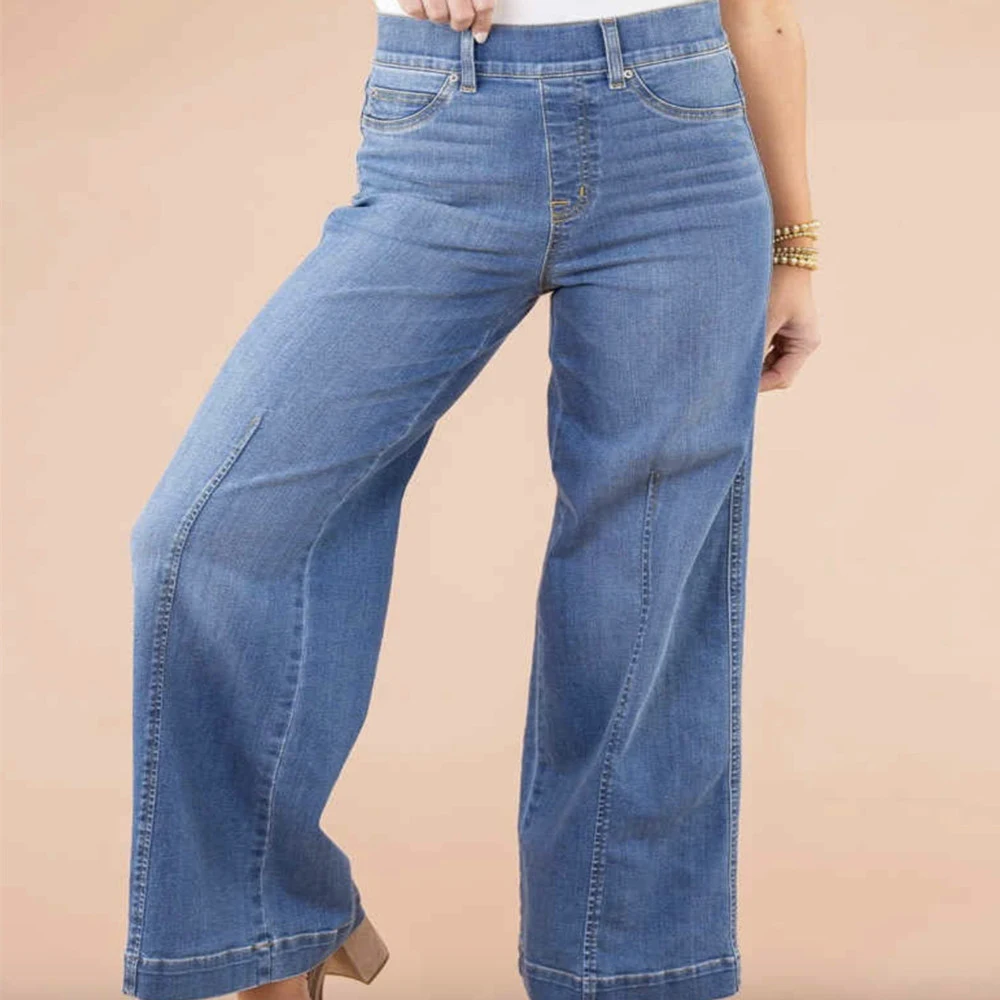Dames vintage jeans met fleece voering, hoge taille, wijde pijpen en verlengde lengte voor warmte en een flatterende pasvorm. — foto 9