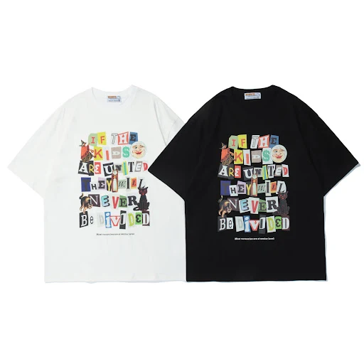 Title 2, T-shirt de padrão de carta japonesa solta casua...
