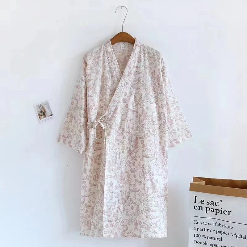 Women Bathrobe Nightdress Long Sleeve Nightgown Cotton Gauze — photo 40