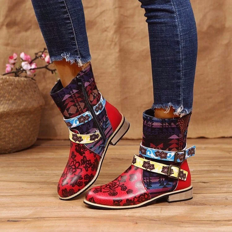 Title 2, Ladies mid-tube print stitching Martin boots of...