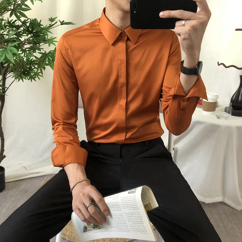 Title 3, Mens long sleeve slim solid color shirt. A ver...