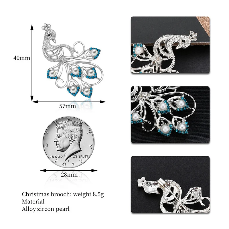 Spilla in lega di pavone di alta qualità con diamanti completi, un accessorio elegante e prezioso per completare il tuo look con stile e raffinatezza. — foto 2