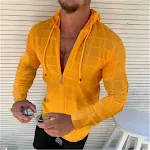Camicia Casual Uomo Slim Manica Lunga con Cappuccio Cardigan, Perfetta per un Look Moderno e Casual, Comoda e Versatile, Ideale per Ogni Occasione e Abbinamento. — foto 7