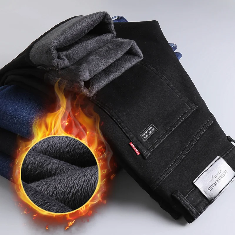 Men's Winter Black Jeans Fleece-lined Thickened for warmth and comfort, perfect for cold weather, stay warm all winter l — photo 5