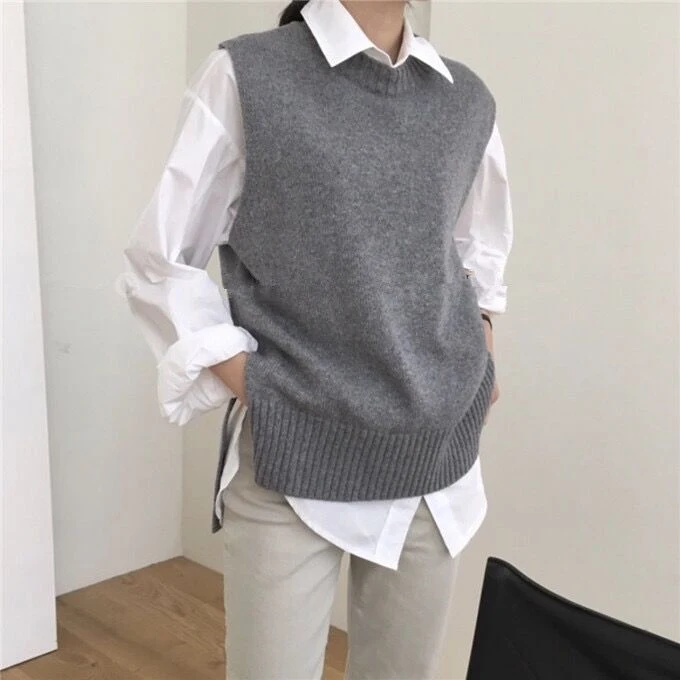 Title 9, Korean Style Loose Lazy Split Sweater Vest