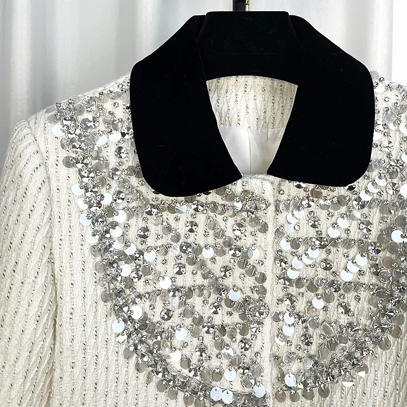 Women's White Exquisite Rhinestone Short Chanel Coat for a luxurious style. Perfect for special events, offering eleganc — photo 9