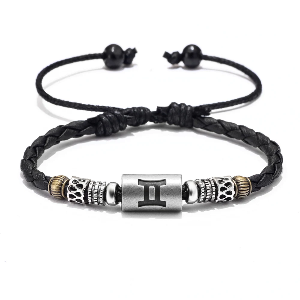 Pulseira de couro com símbolo das doze constelações, trançada e com corda. Siga a tendência da moda e expresse sua personalidade única. — foto 24
