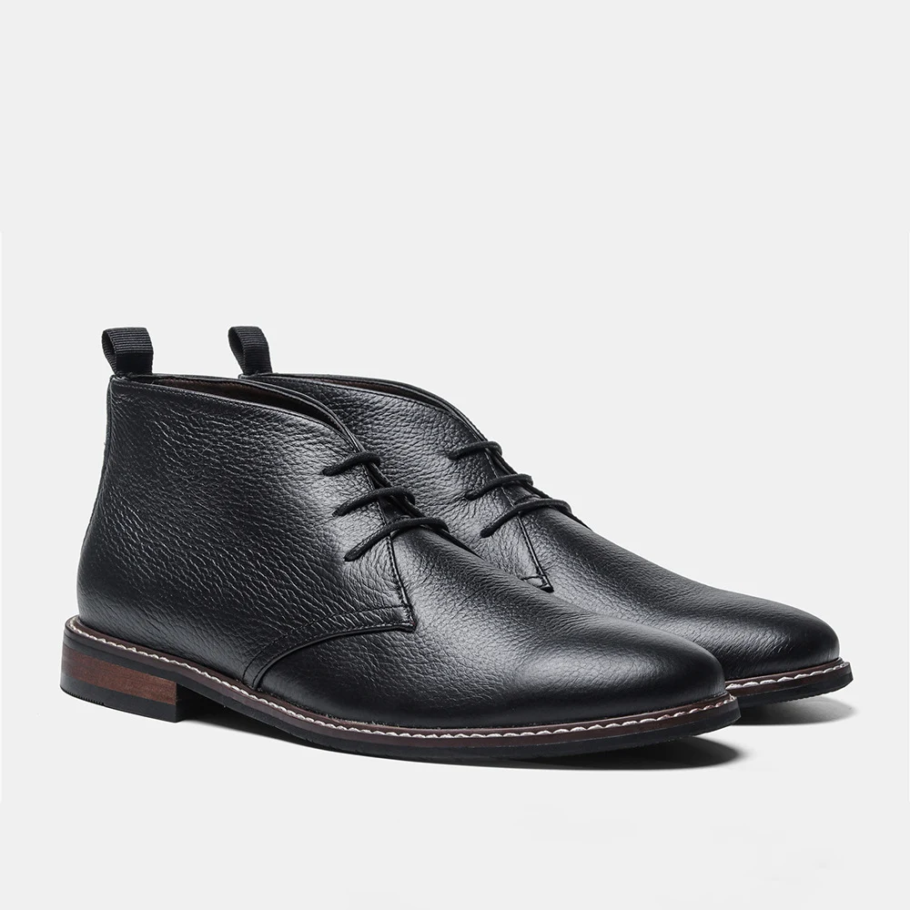 Botas Negras de Hombre Primera Capa Piel de Vacuno con Diseño de Lichi – Comodidad, Durabilidad y Estilo Clásico — foto 2