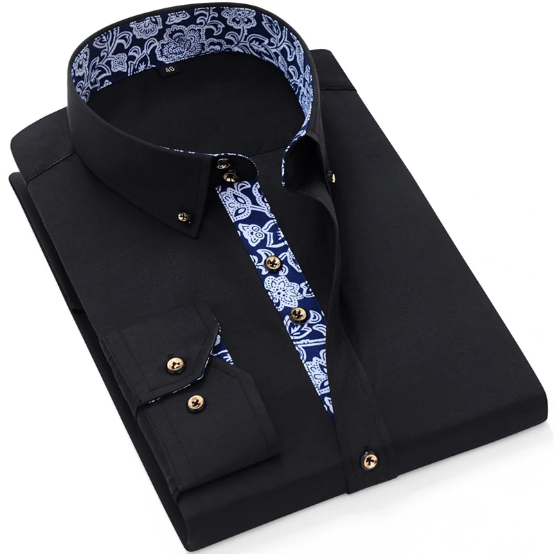 Camisa masculina manga longa casual de negócios com gola de porcelana azul e branca, perfeita para um visual elegante e profissional. — foto 11