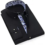 Camisa masculina manga longa casual de negócios com gola de porcelana azul e branca, perfeita para um visual elegante e profissional. — foto 11