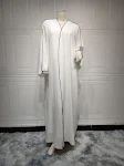 Abaya Robe Plus Size Feminina Branca Patchwork Vestido Amplo Confortável Perfeito para Ocasiões Especiais e Uso Diário Manga Longa — foto 10