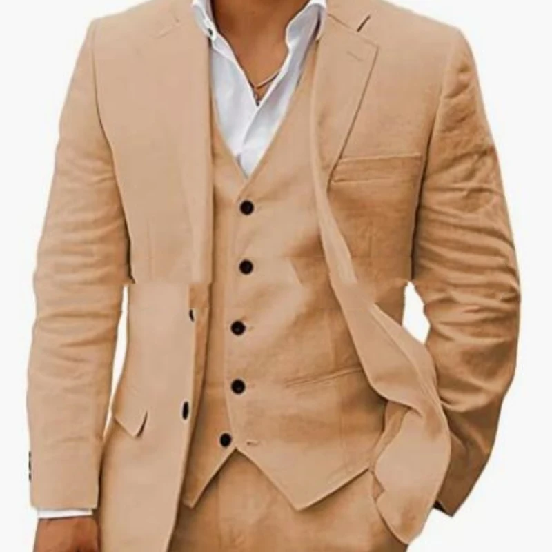Terno de linho business casual masculino, conjunto de seis peças. Perfeito para trabalho e eventos, leve e elegante, ideal para o clima quente. — foto 3