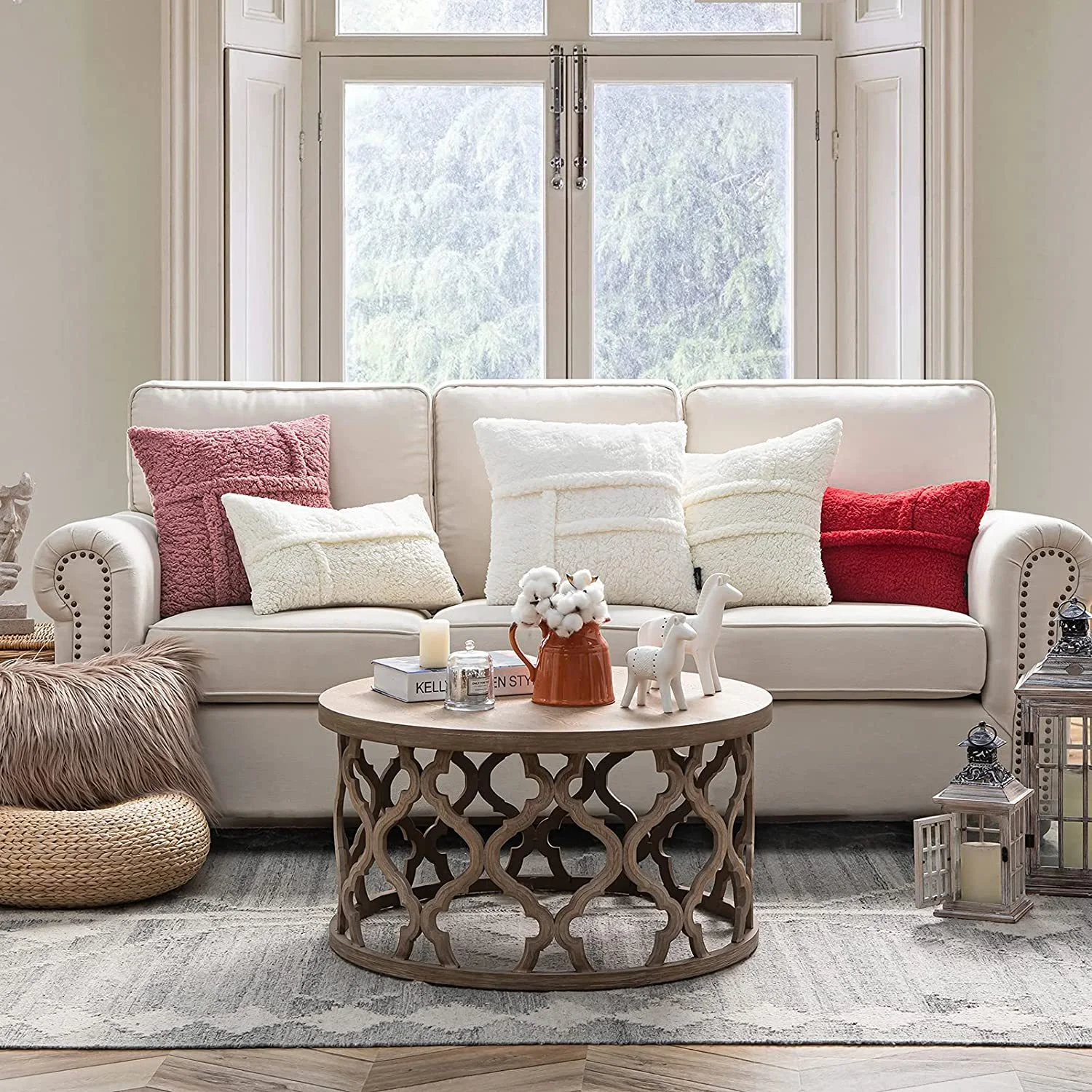 Capa de almofada dupla face em lã de cordeiro, macia e elegante. Adicione conforto e estilo à sua casa com esta capa decorativa aconchegante. — foto 8