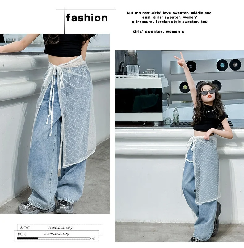 Top de jeans de encaje de verano para niñas, ideal para jazz. Cómodo y estiloso, perfecto para bailar y jugar durante el verano. — foto 2