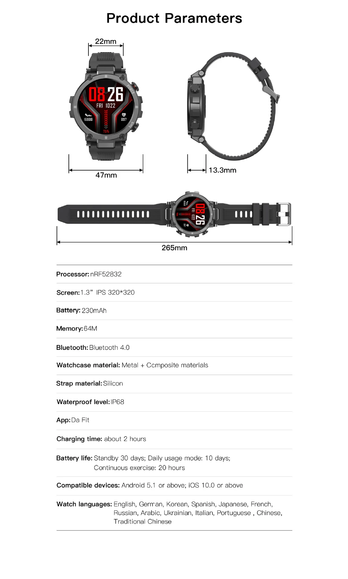 Title 10, Outdoor Sports Mode Three-proof Smart Watch Wat...