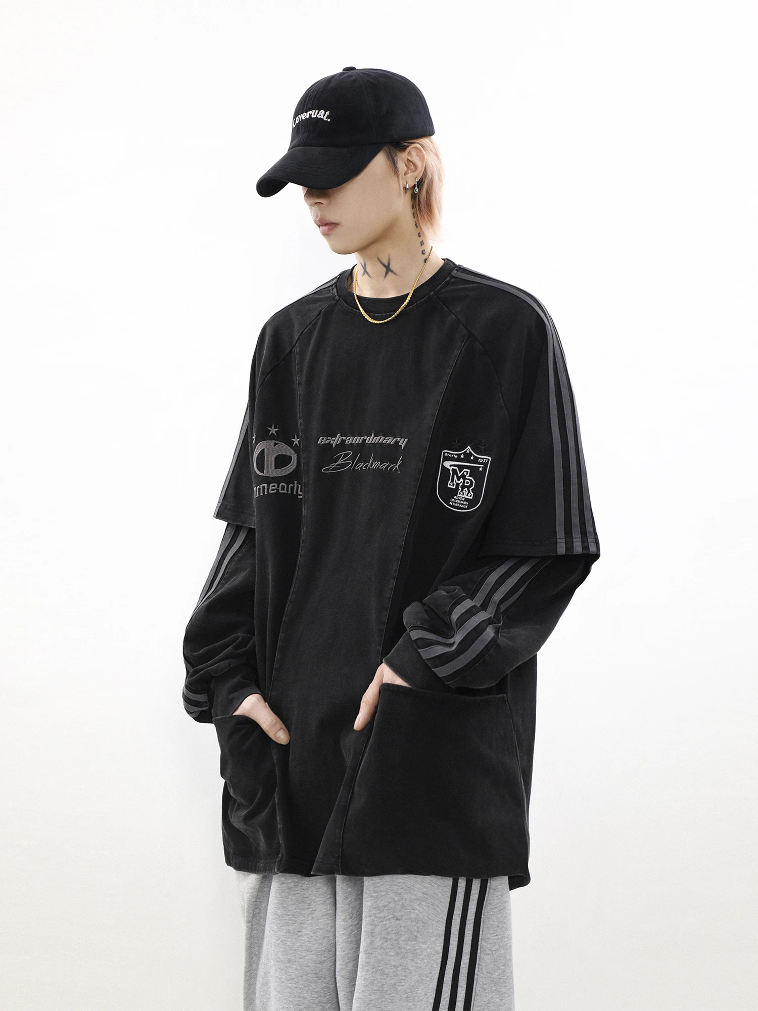 Title 5, Retro Sports Fake Two-piece Long-sleeved T-shir...