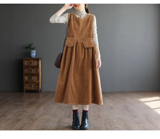 Title 11, Corduroy Mid-length Dress Womens Artistic Plus...