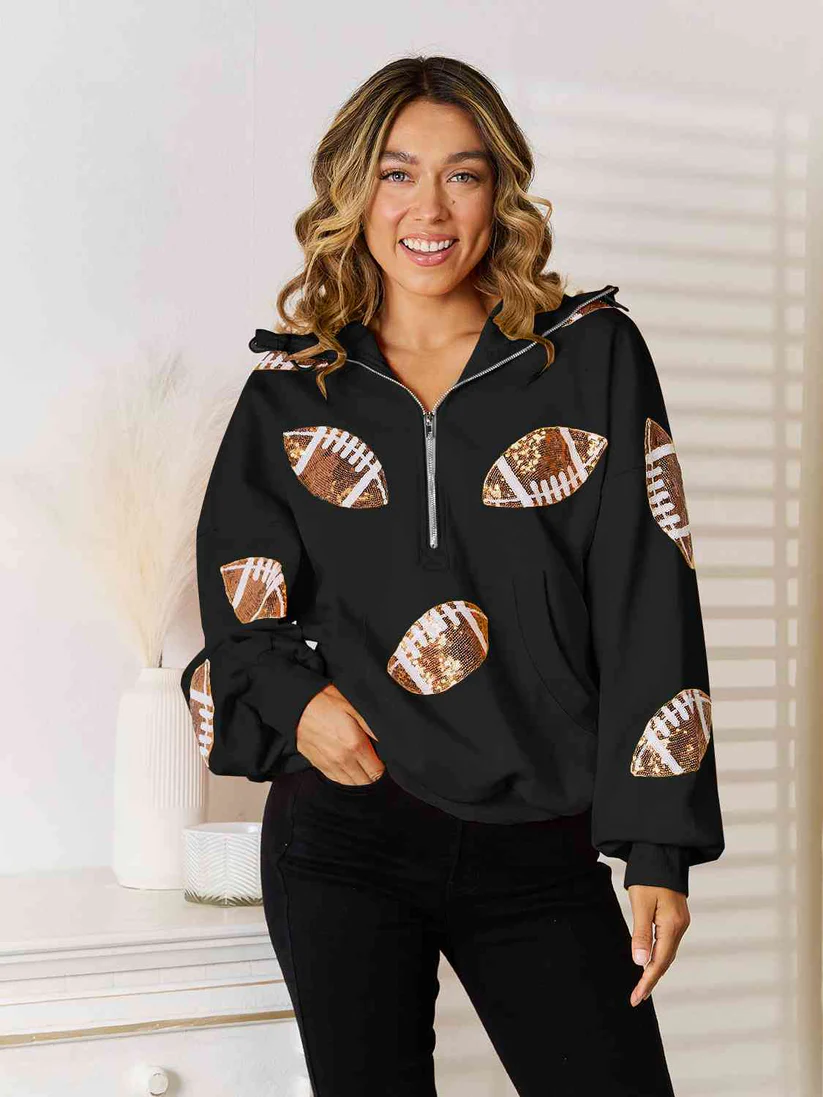Top da rugby a maniche lunghe con cappuccio, maglione con paillettes, cerniera, coulisse — foto 22