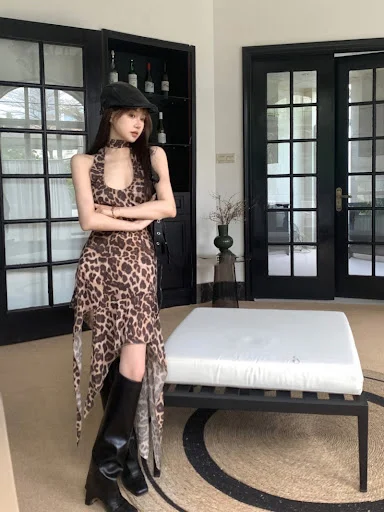 Title 3, Leopard Print Sleeveless Halter Sling Dress