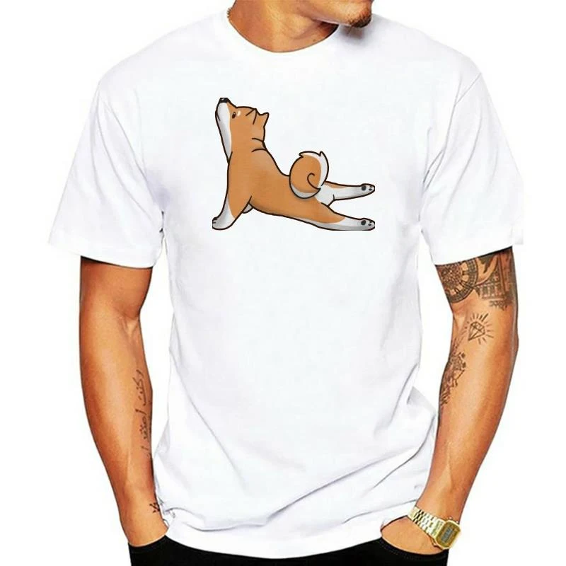 Title 1, Erkek Shiba Inu Yoga Duruşu Tişörtü. Rahat ve ş...