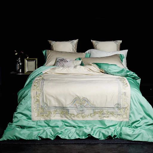 Title 2, Simple solid color bedding with stitching embro...