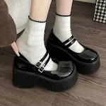 Women's Black Platform Leather Shoes, Retro British Style. Round Head, New French Style. Spring and Autumn. Comfortable — photo 12