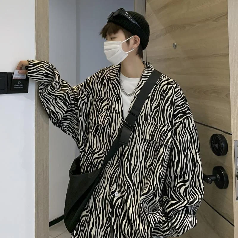 Title 4, Spring Zebra Print Shirt Mens Korean Style Tre...