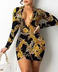 Printed V-neck long-sleeved midi dress for women. Comfortable, stylish, and versatile for various occasions. A perfect b — photo 2