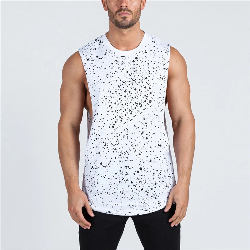 Chaleco deportivo de algodón con abertura grande, color sólido, estampado de lunares, para correr, fitness, cuello redondo, sin mangas. — foto 2