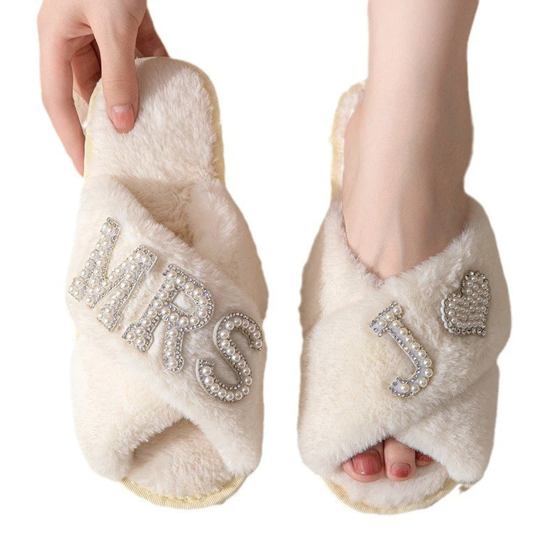 Pantofole da donna in peluche per la casa Antiscivolo Cotone Foderate in pile Spessi Copertura punta incrociata Soffici Morbide — foto 10