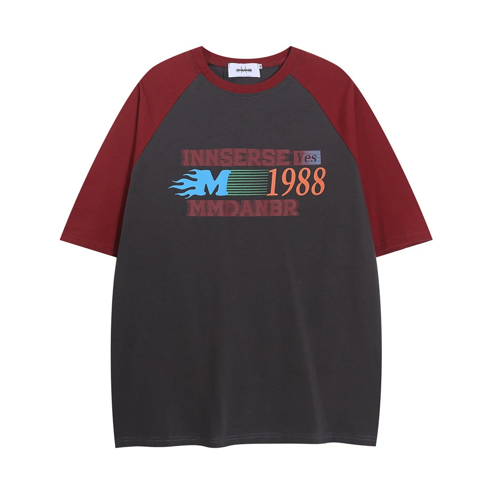 T-shirt a manica corta raglan con patchwork a contrasto di colore, perfetto per un look casual e originale, comodo e alla moda per ogni giorno. — foto 3
