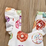 Conjunto de duas peças para meninas, romper siamês triangular com estampa de donuts e lenço na cabeça. Conforto e estilo no verão. — foto 6