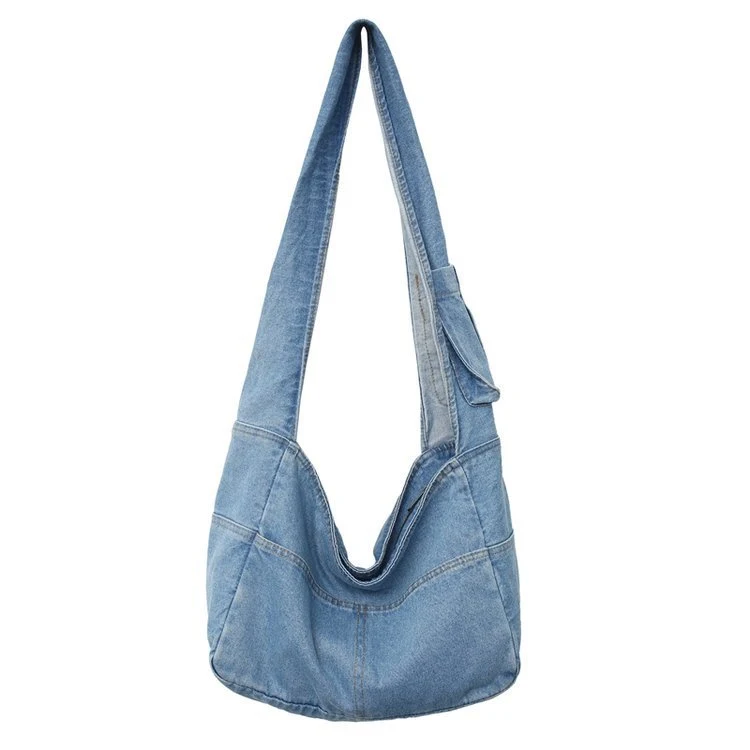 Bolsa de lona jeans feminina Mochila de ombro de grande capacidade Ideal para o dia a dia e viagens Espaçosa e resistente para tudo o que precisa levar — foto 2
