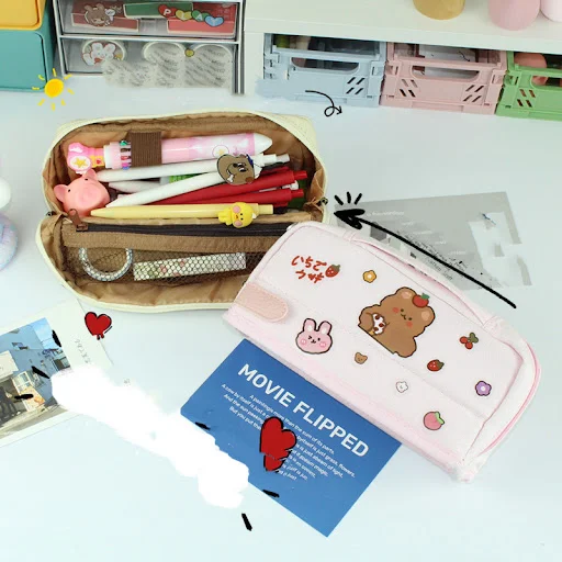 Title 3, Large Capacity Canvas Pencil Bag, Cute Girl Des...