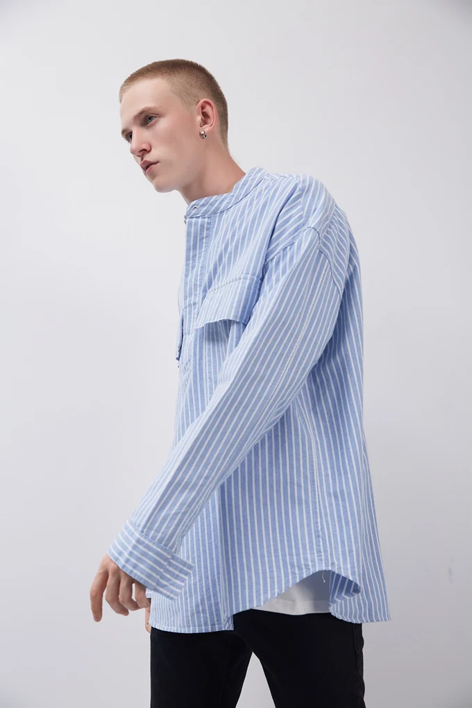 High Street FOG Style Striped Loose Men's Hip Hop Long Sleeve Shirt. Comfortable and stylish, perfect for a casual, stre — photo 1