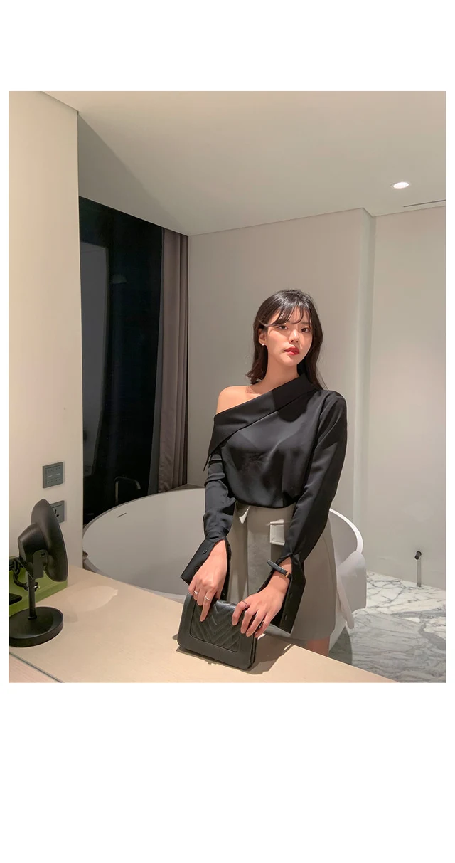 Title 10, Womens Temperament Slanted Collar Loose Side B...