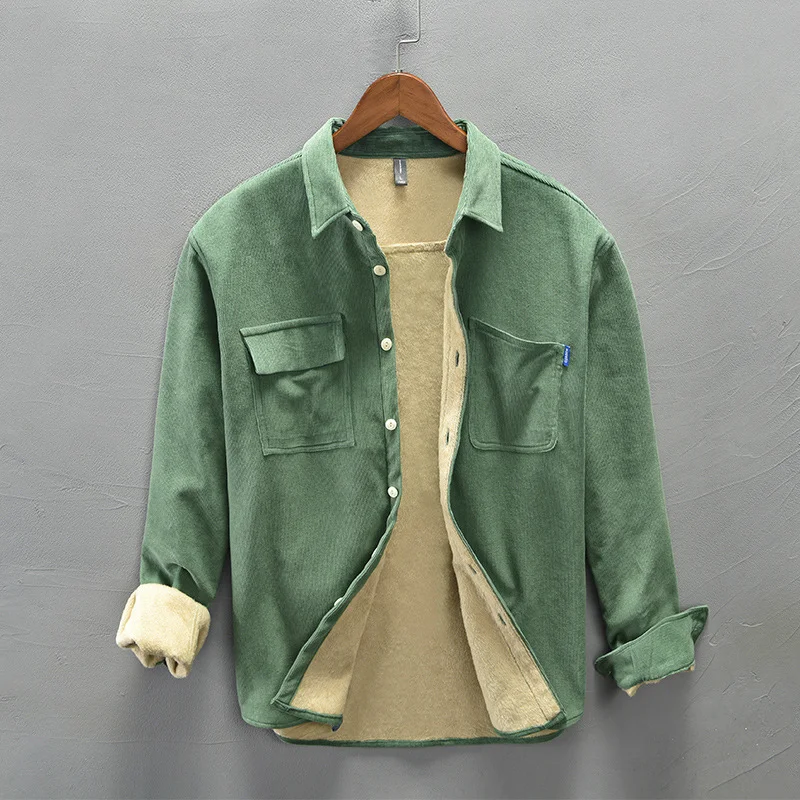 Men's Corduroy Long Sleeved Shirt with Velvet Lining and Padding, warm and comfortable for winter wear, a perfect choice — photo 4