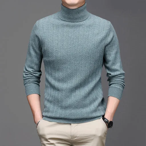 Title 8, Pure Wool Mens High Neck Warm Sweater Thick Str...