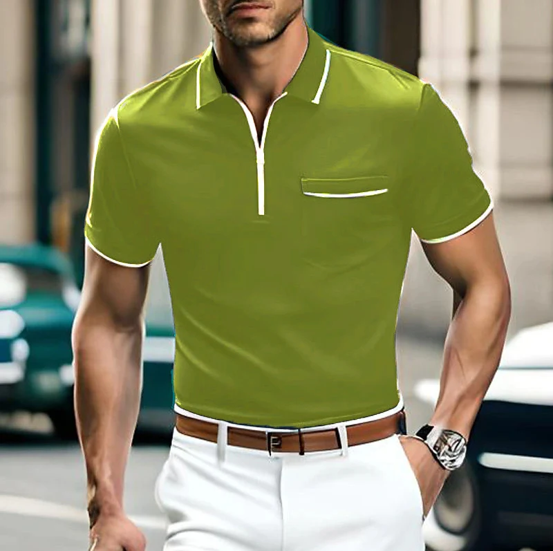 Camisa Polo Esportiva Masculina de Verão com Zíper, Solta e com Bolsos, Casual. Perfeita para Esportes e Lazer, Conforto e Estilo Garantidos. — foto 9