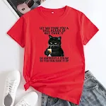 Plus Size Cat Printing Cotton Round Neck Short Sleeve — photo 21