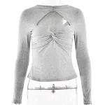Camiseta feminina sexy hot girl elegante slim fit de manga comprida — foto 18