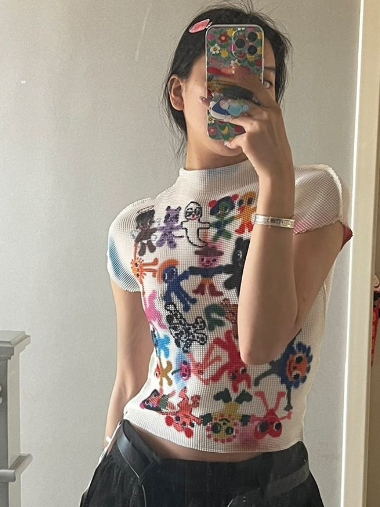 Y2k Aesthetic Fashion Cropped Tops Women Short Sleeve — photo 5