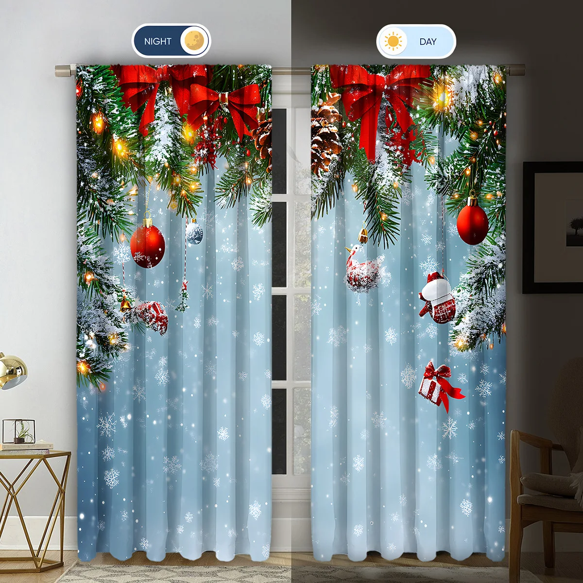 Title 14, 2 Cortinas de Natal com Impressão Digital 3D Fl...