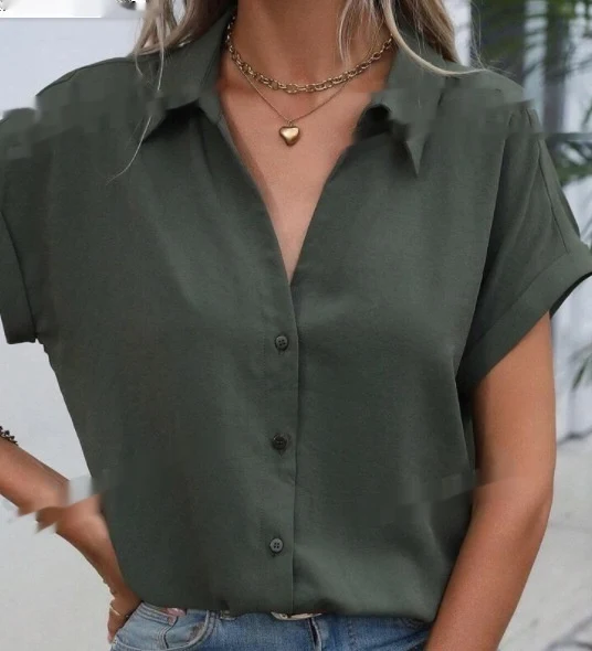 Title 5, Womens Short-sleeved Lapel Button Shirt Top